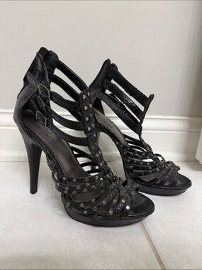 Studded Strappy High Heel Sandals - Black